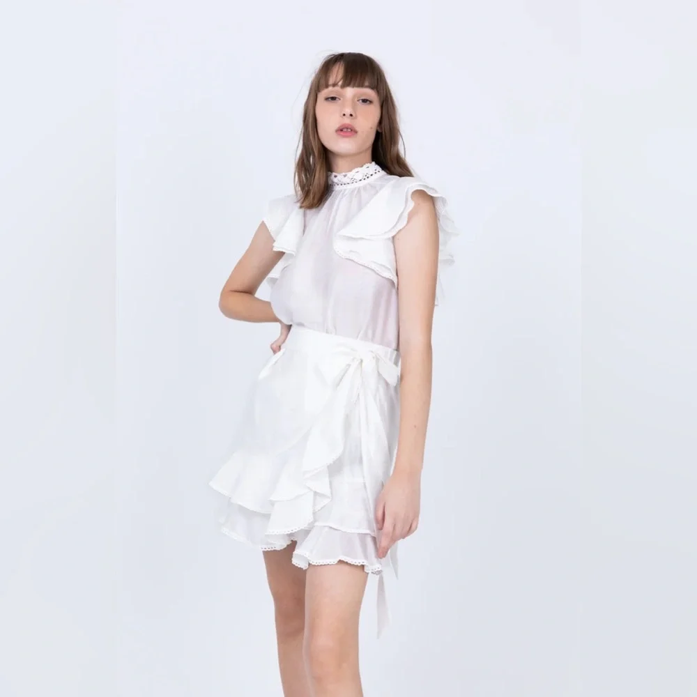 NWOT Sabina Musayev Priscilla Off White Ruffle Skirt - Picture 4 of 11